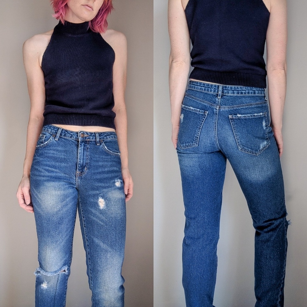 Torn Fashion Mom Jeans Straight Leg Boyfriend - Picture 3 of 5